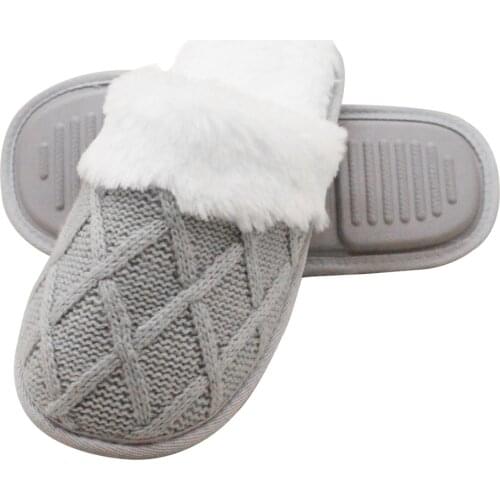 FRALOSHA New Winter Home Slippers For Men Women High Quality Knitted Upper Craft Non-slip Plush Slippers Warm Soft Indoor Shoes