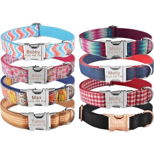 Custom Free Engraved Name Dogs Collars Small Medium Large Dogs Collars Adjustable Nylon Dog Collar Personalized Pet Puppy ID Tag