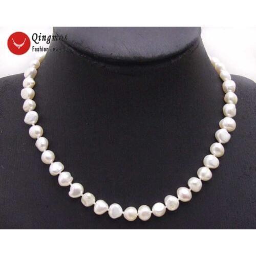 Qingmos White 8-9mm Natural Freshwater Pearl Chokers Necklace for Women with 17'' Baroque Pearl Necklace Fine Jewelry nec6139