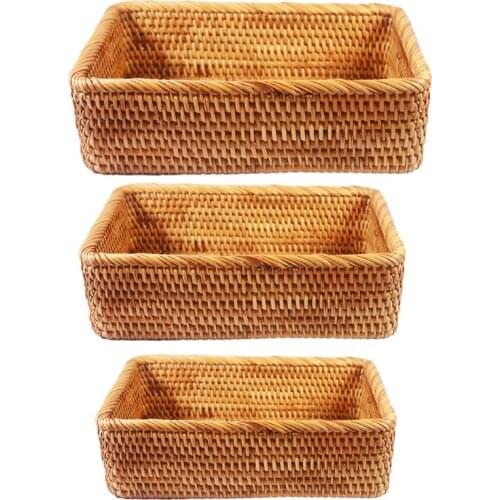 Rectangular Hand-woven Basket Rattan Candy Storage Picnic Tray Food Bread Dishes Multipurpose Drying Food Storage Dustpan Box