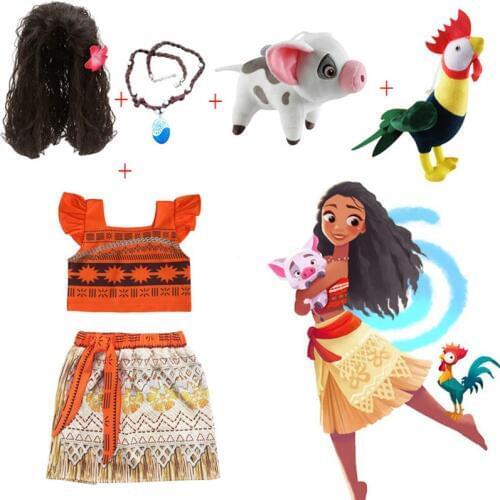 Moana Girl Dress with Necklace Pig chick Kids Adventure Outfit Children Princess Party Cosplay Costume Vaiana swimsuit Bikini