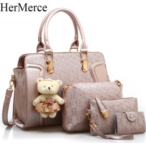 Women Leather Bags Handbags Womens Handbags Shoulder Bags Women Bag 4 Pieces Set Bolsas Feminina Leather Handles for Handbags