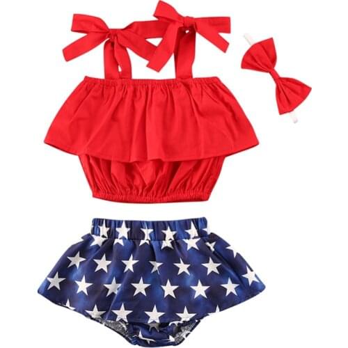 Toddler Summer Clothes Sleeveless Top Shirt+Star Print Shorts 4th Of July Independence Day girls Outfits Girls Clothing Set