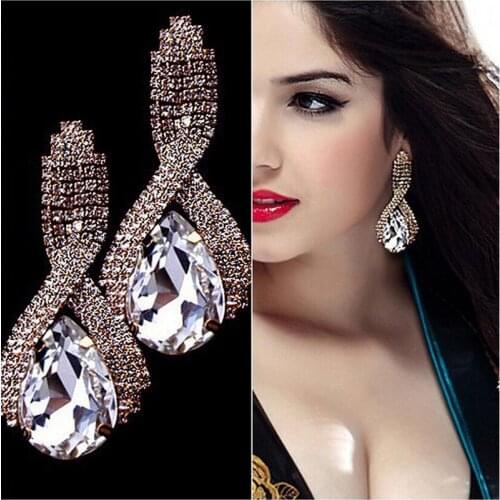 Women Fashion Earrings Vintage Water-drop Color Crytal Gem Inlaid Drop Earrings
