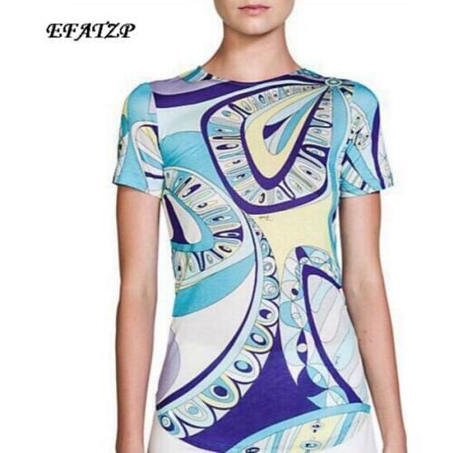 2015 Summer High Quality Luxury Brands Designer Top Womens Short Sleeve Geometric Printed Casual Sheath Tee