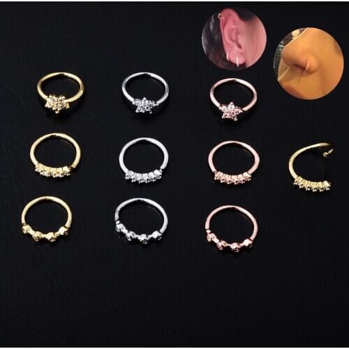 1pcs Copper Pierced Septo Nose Septum Rings Zircon Flower Ear Studs Cartilage Tragus Hoop Ear Helix Piercings Body Jewelry
