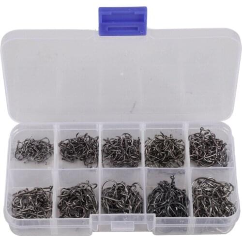 100PCS 3#-12# Fish Hook High Carbon Steel Barbed Fly Fishing Hook Worm Pond Fishing Bait Holder Black Gold With Holes