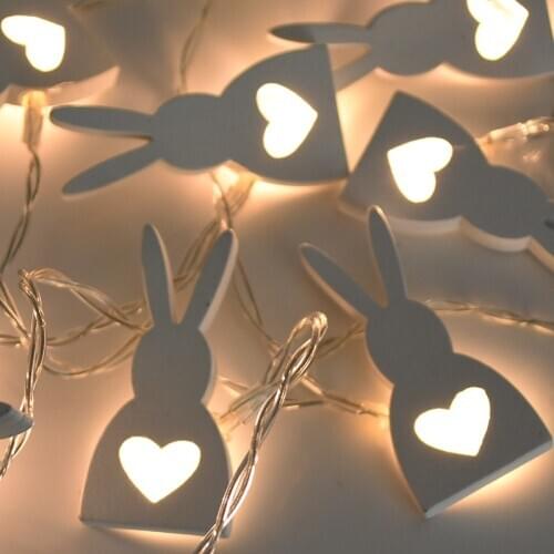10LED Easter Party Decoration Wooden Easter Rabbit String Lights Easter Egg Bunny Lights Garland For Home Party Decor Fairy Lamp