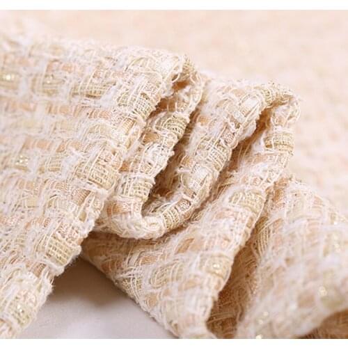 145CM Wide 460G/M Weight Check Knitted Champage Color Golden Polyester Fabric for Autumn and Spring Dress Overcoat Jacket E642