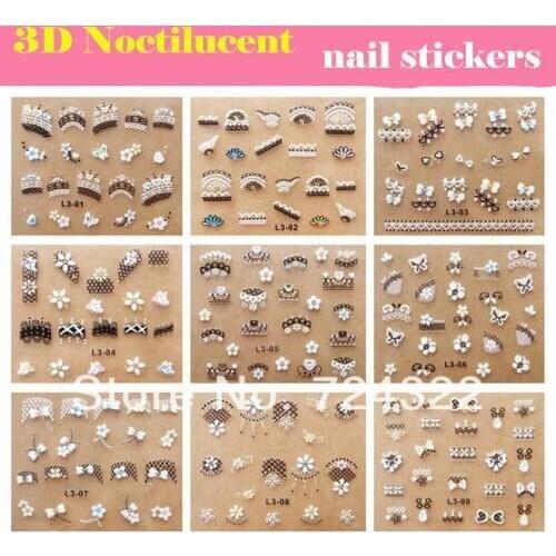 200sets NEW 3D Noctilucent Acrylic Mix French Lace Nail Sticker Decoration Art Tips appliques decals foil patch Free shipping