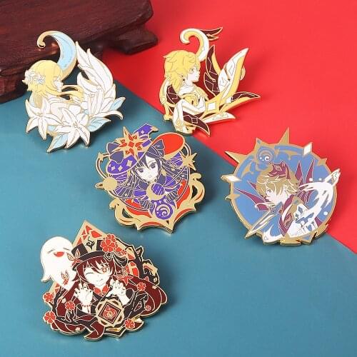 2021 Game Genshin Impact Enamel Brooch Pin Anime Wendi Zhongli Keqing Tartaglia Hu Tao Brooches Bag Lapel Pins For Friends Gift