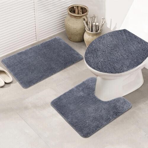 3Pcs Solid Color Bathroom Mat Toilet Covers Bath Floor Carpets For Home Decor Quality Foot Pad Doormats Anti-Slip Carpet