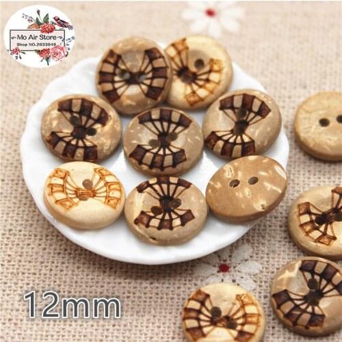 50pcs Coconut round bowknot buttons natural buttons crafts and scrapbooking sewing accessories botone 12mm