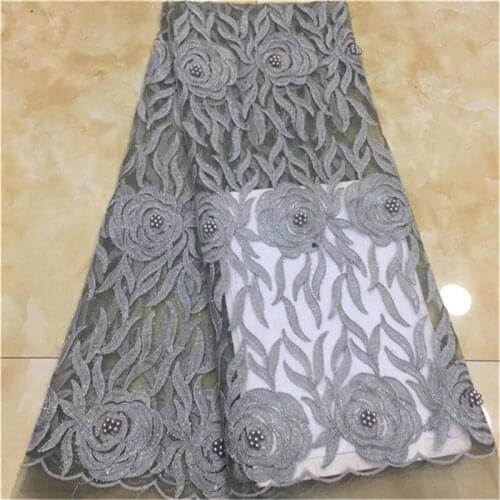 African gray French Lace Fabric High Quality African Tulle Lace Fabric For Wedding.beads Guipure Lace Fabric With Sequins