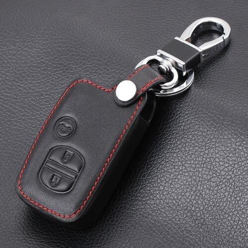 Car Genuine Leather Bag Remote Control Car Keychain Key Cover Case For Toyota Camry Highlander Crown Prado 3Buttons Smart Key
