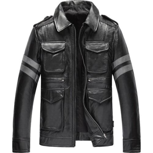 Free shipping,Brand new pockets jacket,mens 100% genuine leather Jackets,winter thick warm coat,mans motor biker jacket.M65 plus