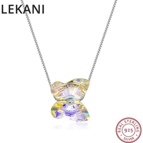 Original Crystals From Swarovski Butterfly Bead Pendant Necklace Simple Trendy Collars S925 Silver Fine Jewelry For Women Girls