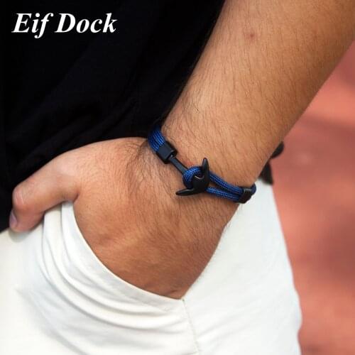 Eif Dock Fashion Navy Blue Anchor Bracelets Men Charm Survival Rope Chain pulseira Bracelet Male Wrap Metal Sport Hooks Wholesal