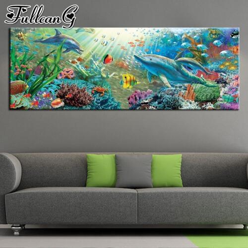 FULLCANG full square/round drill 5D diy diamond painting dolphin large 3D embroidery undersea scenery mosaic cross stitch FC1772