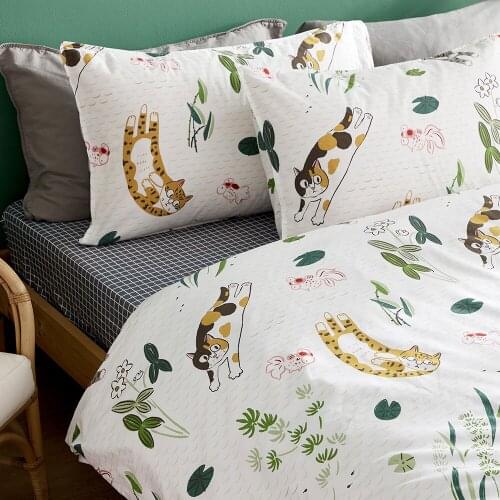 Cat cotton 2m bed sheet three piece set spring and summer dormitory quilt cover original design goldfish cat