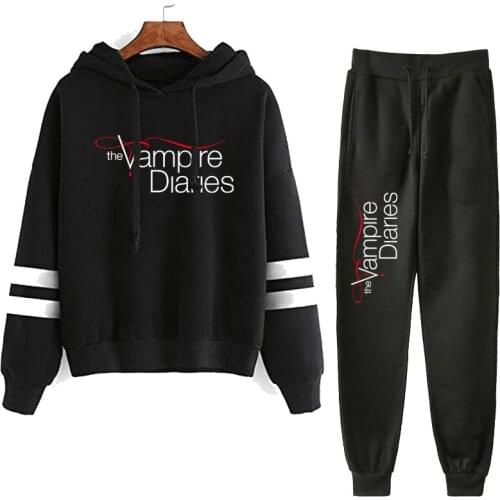 The Vampire Diaries Sweatshirt Pants Suit Men Women Clothes Two Pieces Sets Hoodies Sweatshirt and Sweatpants Tracksuit Suit