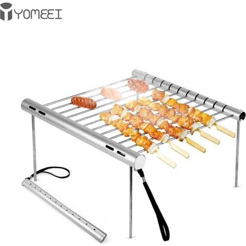 YOMEEI 1Pcs Mini Stainless Steel BBQ Grill Portable BBQ Grill Mini Pocket Camping Grill For Outdoor Home Park Use Accessories