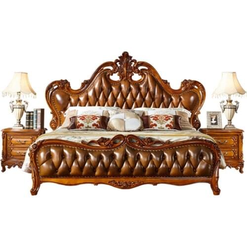 European-American solid wood carved double bed luxury oak master bedroom furniture set