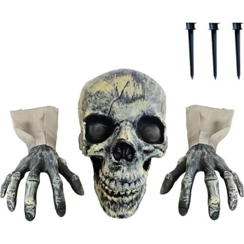 Halloween Horror Skull Ornament Set Scary Realistic Skeleton Hand Stakes Ground Breakers Head Decoration Props for Outdoor Yard