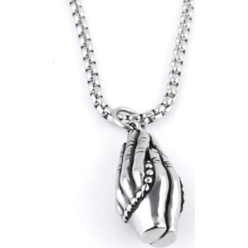 Ornaments Wholesale Exaggeration Faith Hands Prayer Necklace Religious Stainless Steel Retro Alloy Amitabha Buddha Pendant