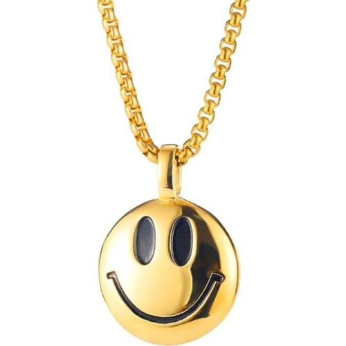 Stainless Steel Hip Hop Cute Smiley Face Gold Street Dance Pendant Necklace For Men Women Gift