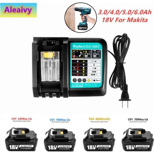 WIth Charger BL1860 Rechargeable Battery 18 V 6000mAh Lithium Ion for Makita 18v BL1840 BL1850 BL1830 BL1860B LXT 400