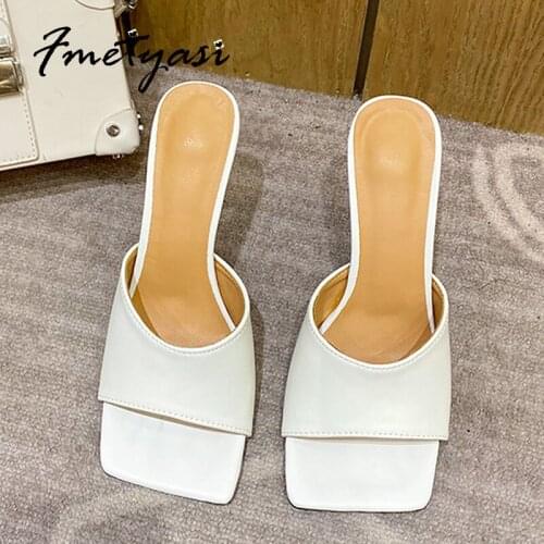 Heels Sandals Women 2021 Fashion Slip-on Square Open Toe Rubber Thin Heels Wear-resistant Stiletto Sandals Slingbacks Shallow