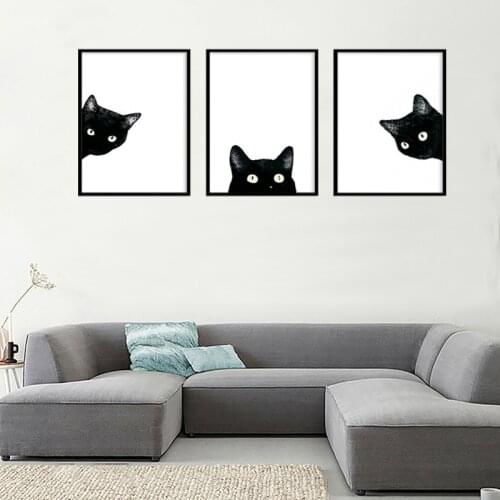 Nordic Black and White Minimalist Cat Animal Home Decor Canvas Painting Living Room Murals Cuadros Decoracion Salon Paris Art