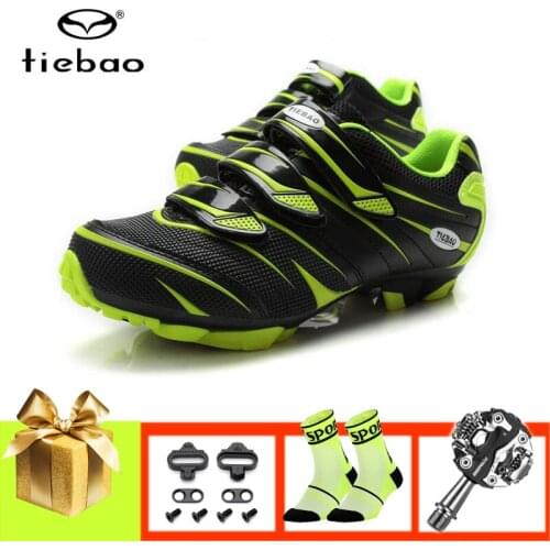 Tiebao green mountain bike shoes SPD Pedals self-locking cycling sneakers sapatilha ciclismo mtb men women riding shoes