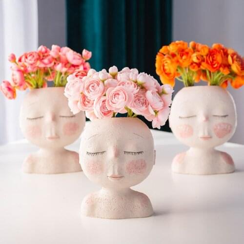 Nordic Style Vase Human Head Abstract Art Modeling Sculpture Doll Flower Pot Flower Modern Office Home Living Room Desktop Decor
