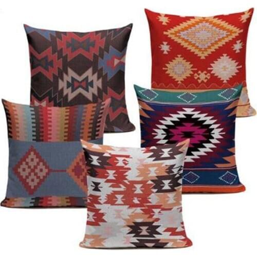 High-end digital print blue red Turkish ethnic kilim diamond pattern pillow case cushion cover for sofa home decoration throw