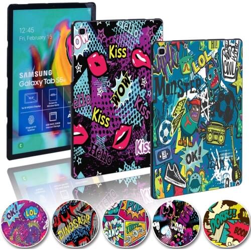 Trendy Graffiti Hard Shell Plastic Hemming Protective Cover for Samsung Galaxy Tab A A6 7"10"/Tab E S5E Tablet Case +Free Stylus