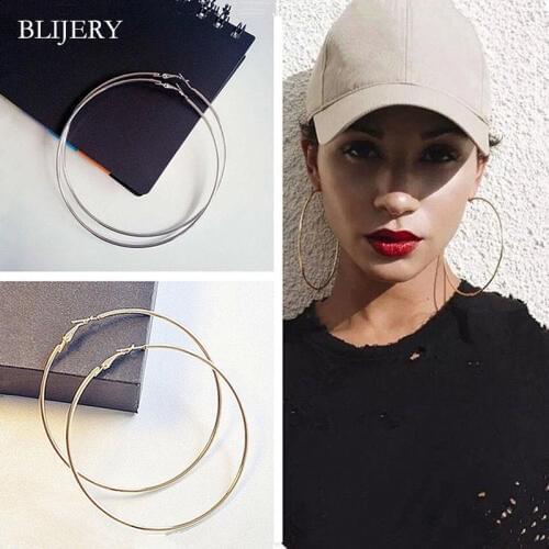 BLIJERY Sexy 80-100MM Big Hoop Earrings Fashion Exaggerated Smooth Circle Earrings for Women Girls Punk Jewelry Party Gifts