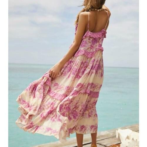 Boho Summer Vintage Floral Print tassel Midi Strap Dress Women 2019 Fashion drawstring Beach Dresses Vestidos