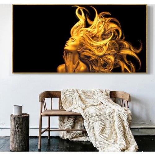 Gold Hair Model Woman Black Nude Oil Painting on Canvas Cuadros Posters and Prints Scandinavian Wall Picture for Living Room