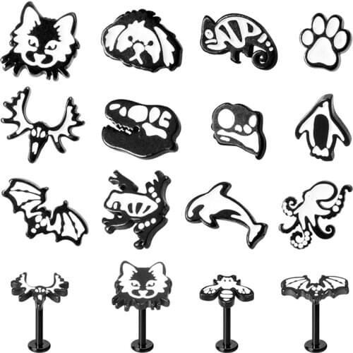 1PC Black Animal Stainless Steel Lip Studs Labret Lip Rings Monroe Piercing Women 16G Cartilage Tragus Piercing Earring Jewelry