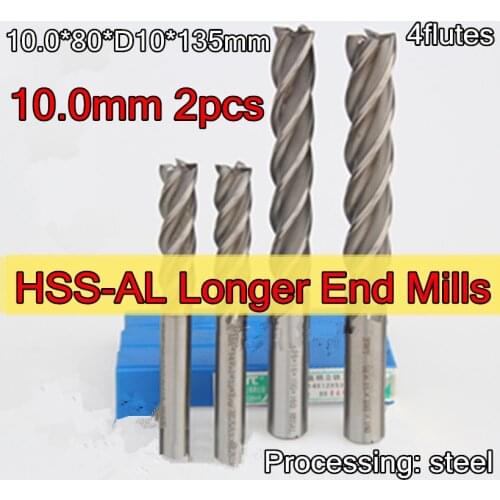 10*80*10D*135mm 2pcs/set 4flutes SWT HSS-AL Longer End Mill Processing: steel Free shipping