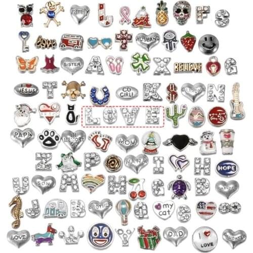 100Pcs Floating Charms Glass Living Memory Lockets Alloy Charms Beads Lockets Accessories Jewelry Findings Making Supplies