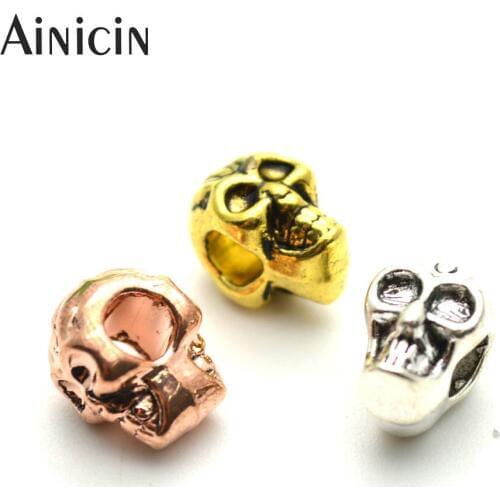 20pcs 5mm Big Hole Alloy Skull Head Beads For Fashion Jewelry Making Findings