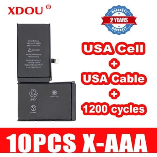 10pcs XDOU Battery for iPhone X 2716mAh replacement repair USA Cell Cable 1200 times cycles for Apple iPhoneX batteries 2021 AAA