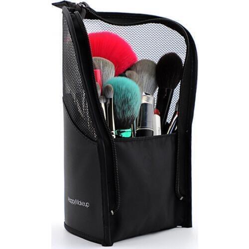 Zipper Black Travel Makeup Brush Bag Empty Organizer Pouch Pocket Holder Kit Mesh Practical Cosmetic Make Up Tool Storage Case