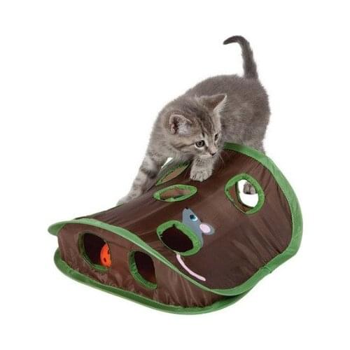 Pet Cat Mice Game Intelligence Toy Bell Tent With 9 Hole Cats Playing Tunnel Foldable Mouse Hunt Toys Keeps Kitten Active Pets