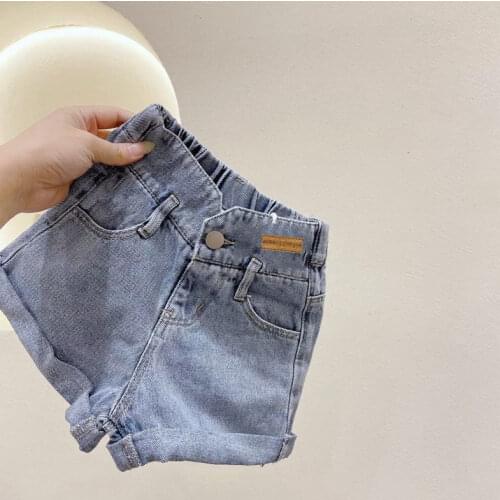 Girls Denim Shorts Teenage Girl Summer High Waist Pants Children Fashion Hot Jeans Shorts Eastic Waist Solid Kids Outwear