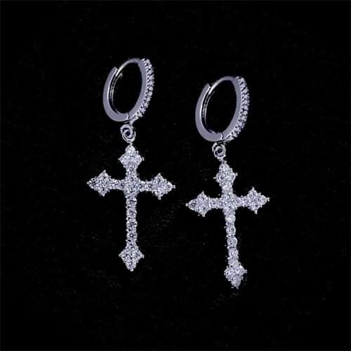 2021 France Fashion Cross CZ Crystal Dangle Earrings for Women/Men Dazzling AAA Zirconia Hip Hop Party Female/Male Jewelry