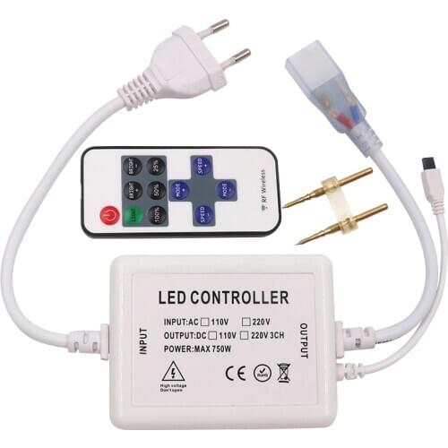 750W Led Dimmer IR Controller 11keys Remote Control 220V 110V Single Color Led Strip Dimmer with EU/US Power Plug